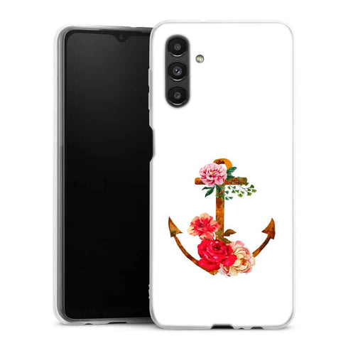 Coque Samsung Galaxy A04S ancre florale fleurs roses et rouges